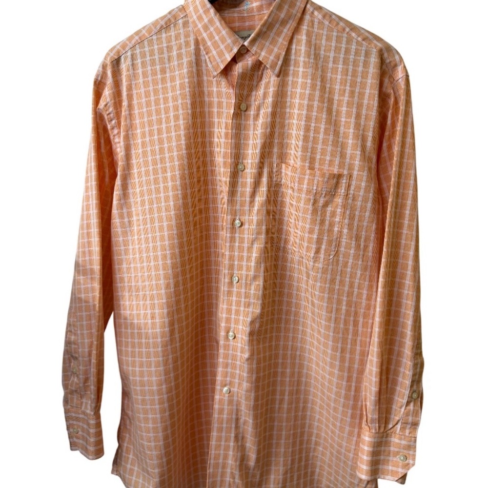 Tommy Bahama Men’s Button Down Shirt Orange Plaid 100% Cotton Size 16